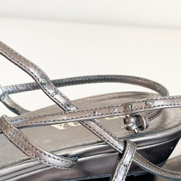 Prada Metallic Mini Wedge Closed Toe Strappy Sandals, Size 36.5 Womens - Picture 7 of 13